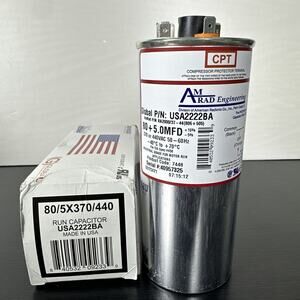 AmRad Round‎ Run Capacitor 80/5 MFD 370/440 VAC USA2222BA